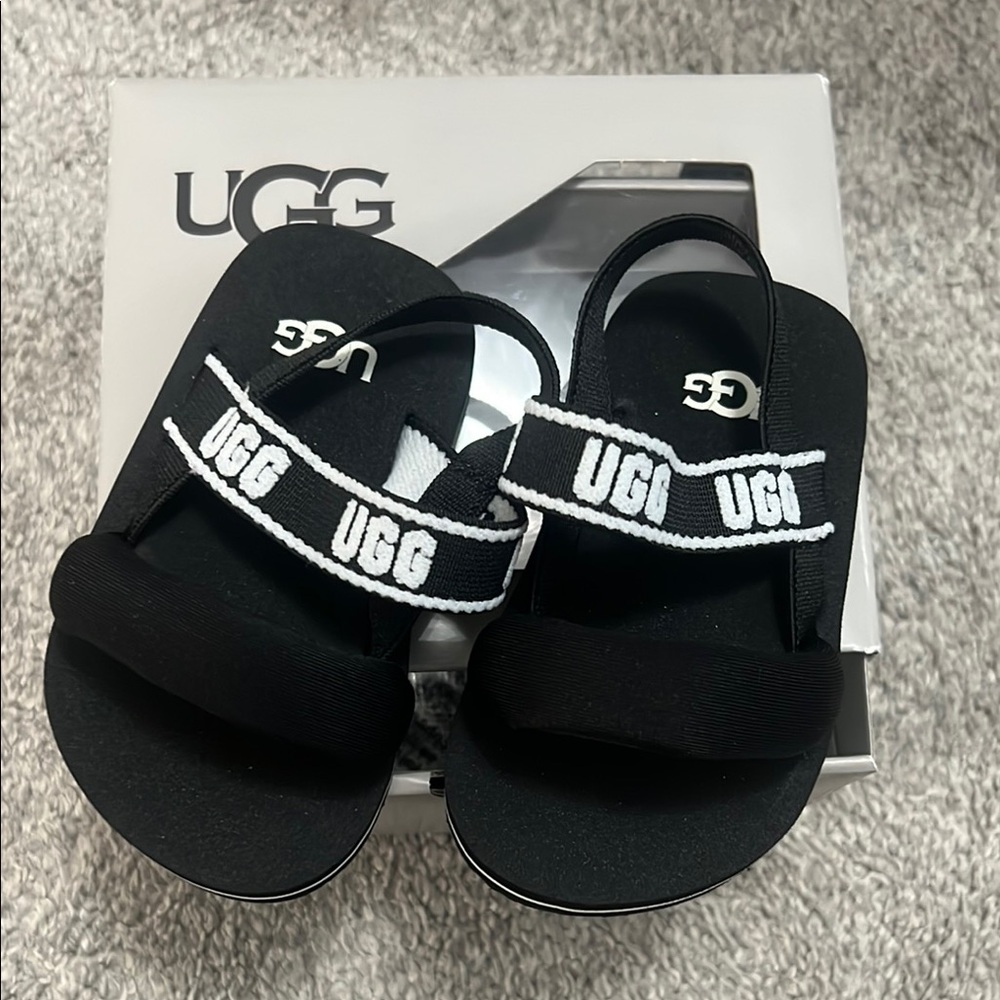 UGG Black Sandals with Logo Strap